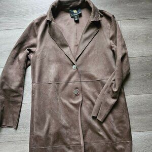 House of Harlow Women's Faux Suede brown long trench style coat size small